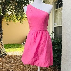 J.CREW hot pink linen one shoulder dress 0 wedding